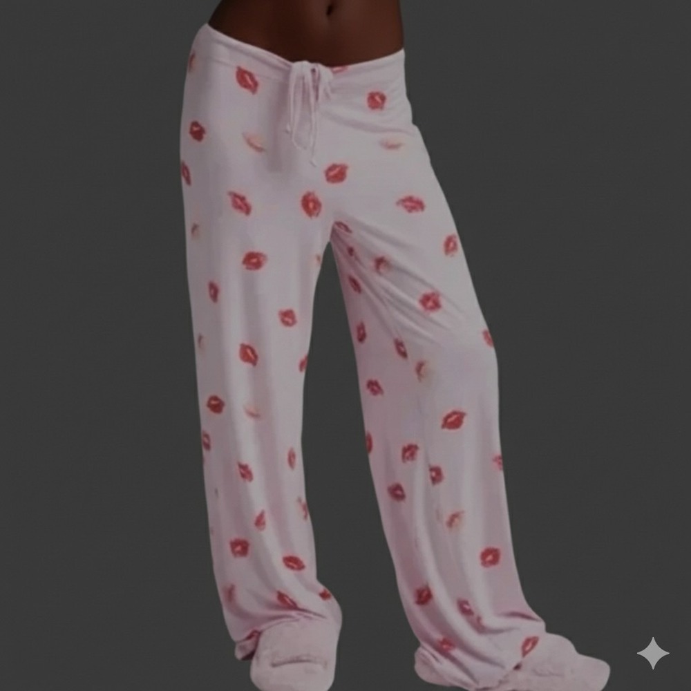 New SKIMS Sleep Straight Leg Pajama Pant Cherry Blossom Lipstick Kiss XL NWT